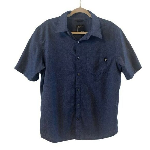 MARMOT Short Sleeve Shirt Men's Large Button up Navy Blue *Flaw - Picture 1 of 6
